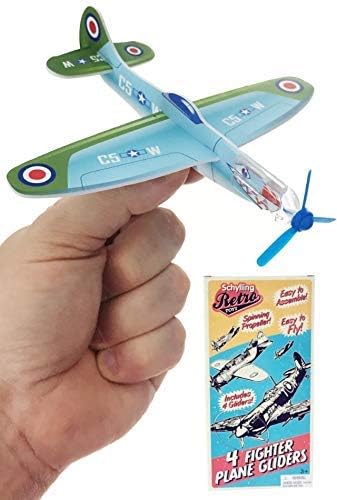 Schylling Retro Gliders - Gliding Planes with Spinning Propellers (Pack of 4)